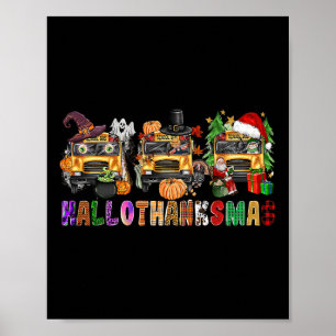 Affiche Happy Hallothanksmas School Bus Halloween Joyeux C