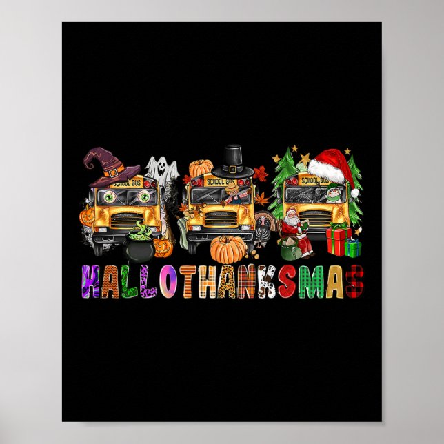Affiche Happy Hallothanksmas School Bus Halloween Joyeux C (Devant)