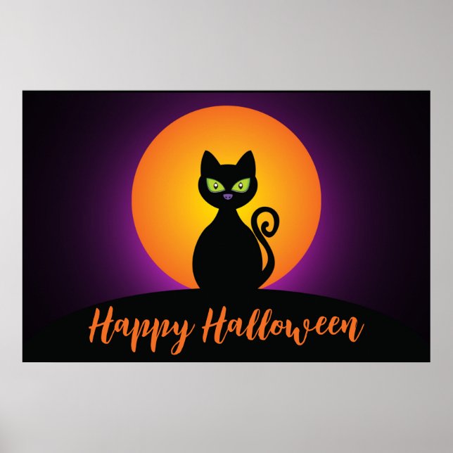 Affiche Happy Halloween Black Cat and Moon (Devant)