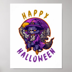 Affiche Happy Halloween Chat sorcier Halloween