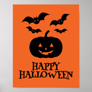 Affiche Happy Halloween Citrouille Bat Minimal