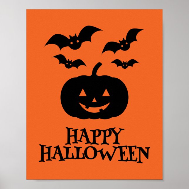 Affiche Happy Halloween Citrouille Bat Minimal (Devant)