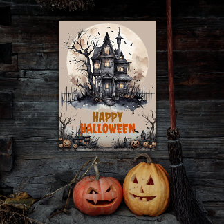 Affiche Happy Halloween Eerie Haunted House