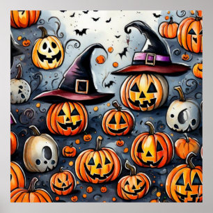 Affiche Happy Halloween éffrayant traitement ou astuces de