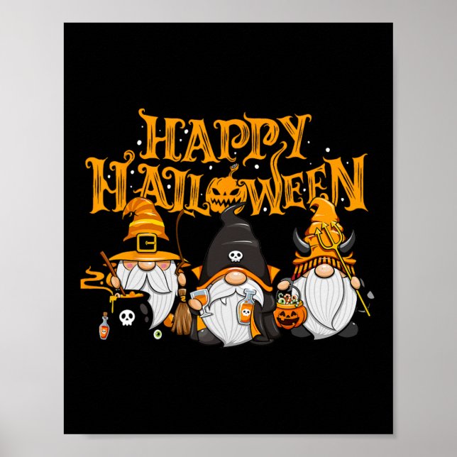 Affiche Happy Halloween Gnomes Automne Citrouille automne  (Devant)