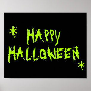 Affiche Happy Halloween neon green black scary typography
