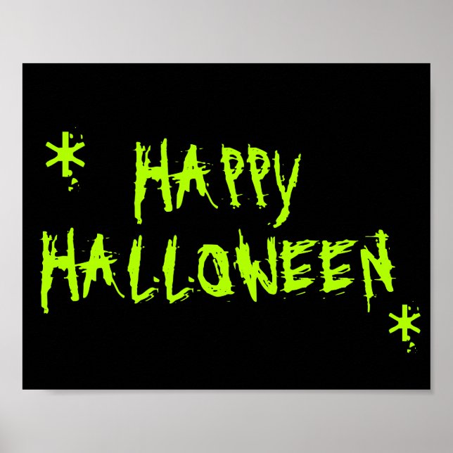 Affiche Happy Halloween neon green black scary typography (Devant)