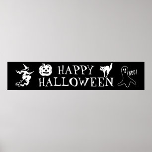 Affiche Happy Halloween noir blanc éffrayant