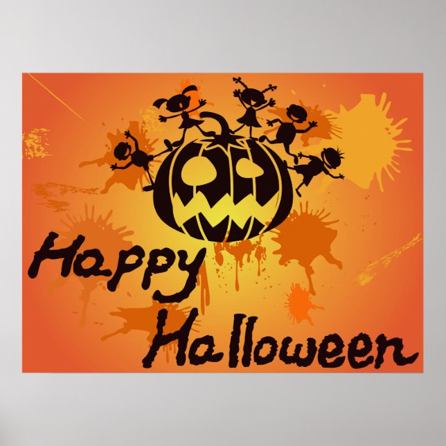 Affiche Happy Halloween Pumpkin Silhouette Illustration (Devant)