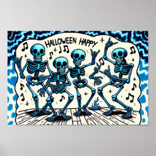 Affiche Happy Halloween Skeletons : Dance Party Cravate-Dy