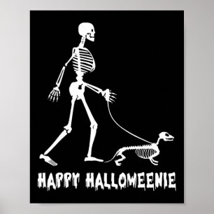 Affiche Happy Halloweenie Skeleton Walking Dachshund Chien