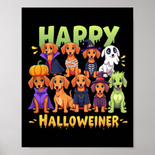 Affiche Happy Halloweiner Chien Propriétaires Drôle Hallow