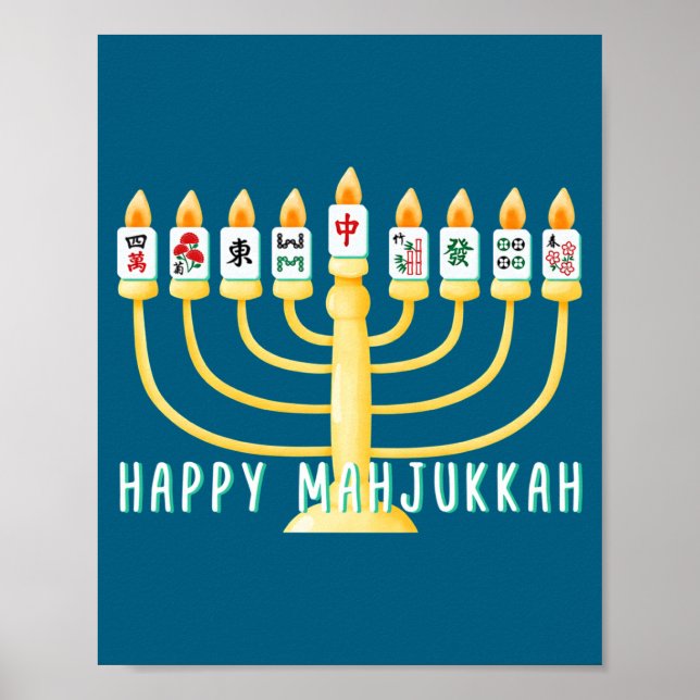 Affiche Happy Hanukkah Mahjong Menorah Mahjukkah Chanukkah (Devant)
