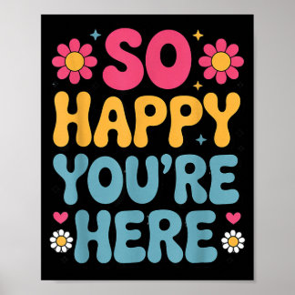 Affiche Happy Here Groovy Retro Positivity Women Teacher