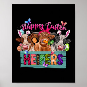 Affiche Happy Hérifers de Pâques Vaches de Pâques avec Oeu