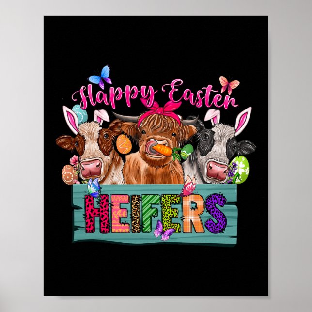 Affiche Happy Hérifers de Pâques Vaches de Pâques avec Oeu (Devant)