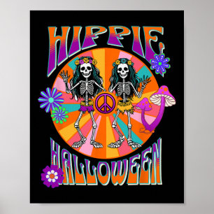 Affiche Happy Hippie Halloween Super Retro Dancing Skelet