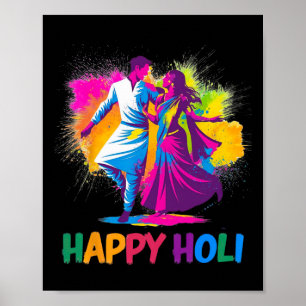 Affiche Happy Holi Festival couleurs indiennes Danse de pr