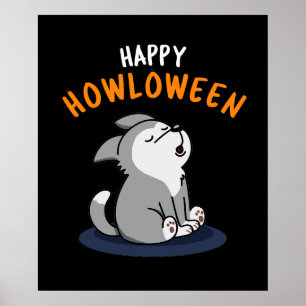 Affiche Happy Howloween Funny Chien Pun Dark BG