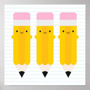 Affiche Happy Kawaii Pencils