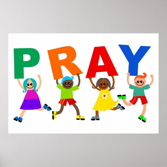 Affiche Happy Kids Faith Pray mignon Dessin Expression Tex (Devant)