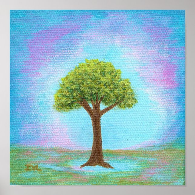 Affiche Happy Little Tree Whimsical Landscape Art Blue (Devant)