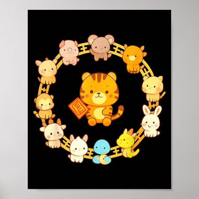 Affiche Happy Lunar New Year Animals 12 Chinese Zodiac Sig (Devant)