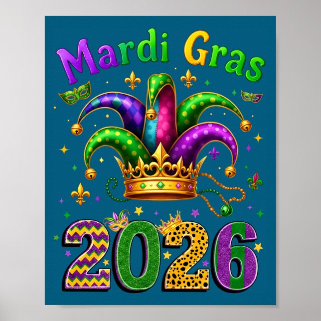 Affiche Happy Mardi Gras 2026 Jester Hat Men Women Kid Car (Devant)