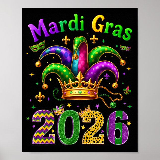 Affiche Happy Mardi Gras 2026 Jester Hat Men Women Kid Car (Devant)