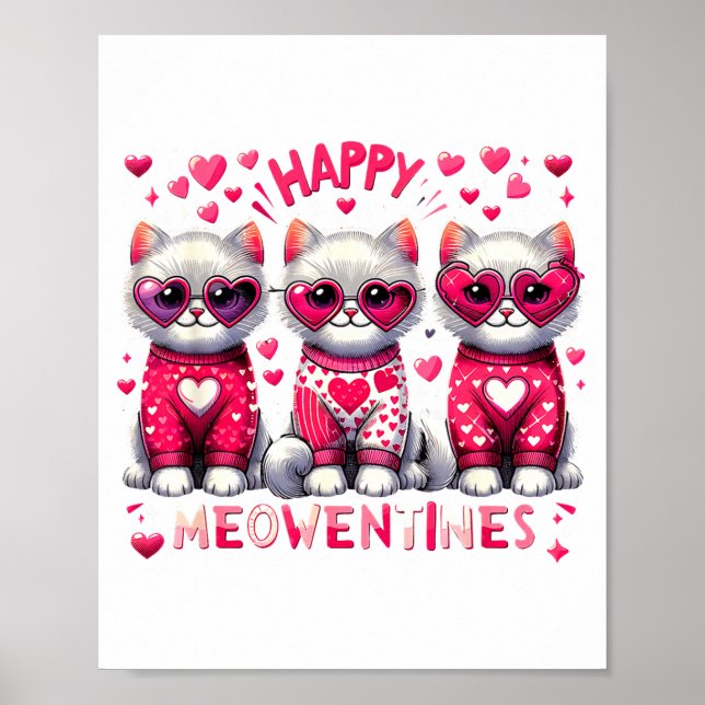 Affiche Happy Meowentines Cute Valentine Cats Love Cat Mem (Devant)