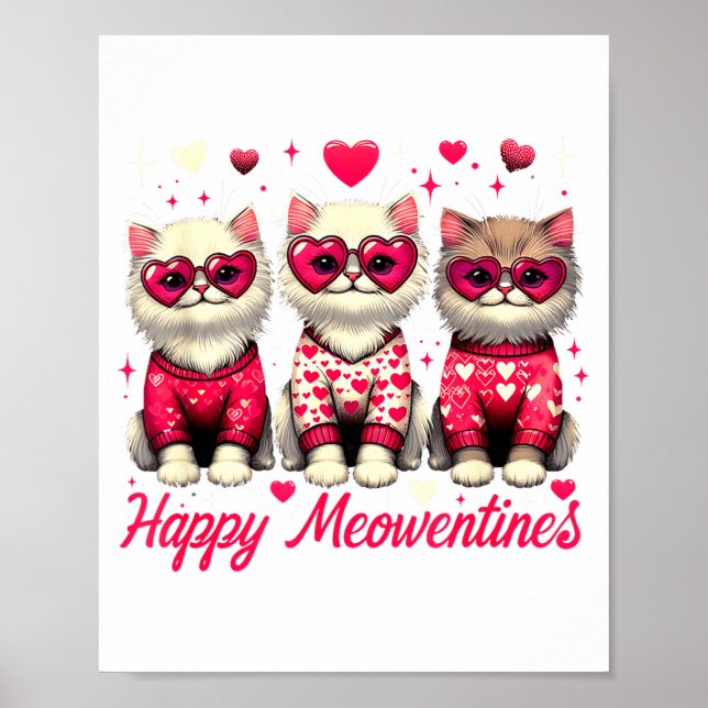Affiche Happy Meowentines Cute Valentine Cats Love Funny C (Devant)
