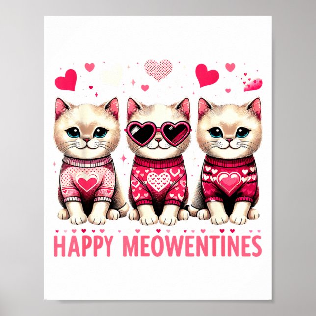 Affiche Happy Meowentines Cute Valentine Cats Love Funny M (Devant)