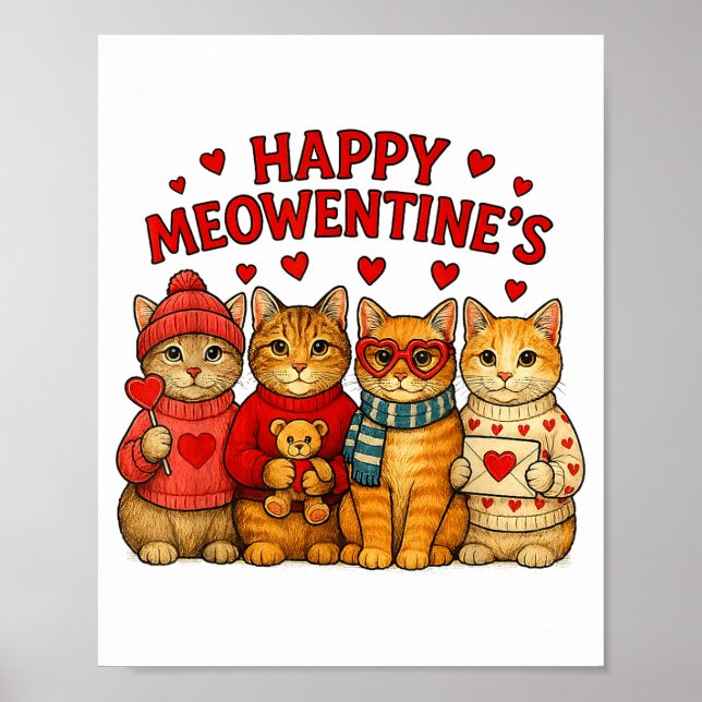 Affiche Happy Meowentines Cute Valentine Cats Love Men Wom (Devant)