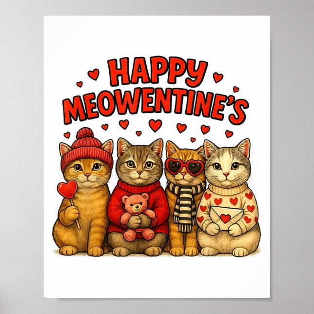 Affiche Happy Meowentines Cute Valentine Cats Love Women M (Devant)