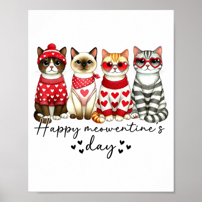 Affiche Happy Meowentine's Day Cute Valentines Funny Cat S (Devant)