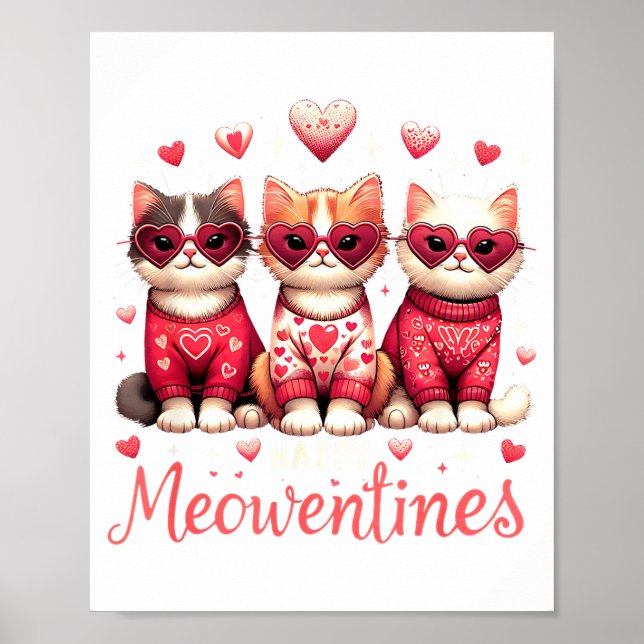 Affiche Happy Meowentines Funny Cute Valentine Cats Love C (Devant)