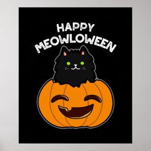 Affiche Happy Meowloween Funny Halloween Pun Dark BG
