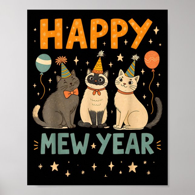 Affiche Happy Mew Year Cat Party  (Devant)