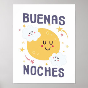 Affiche Happy Moon and Stars Nursery Art en espagnol Poste