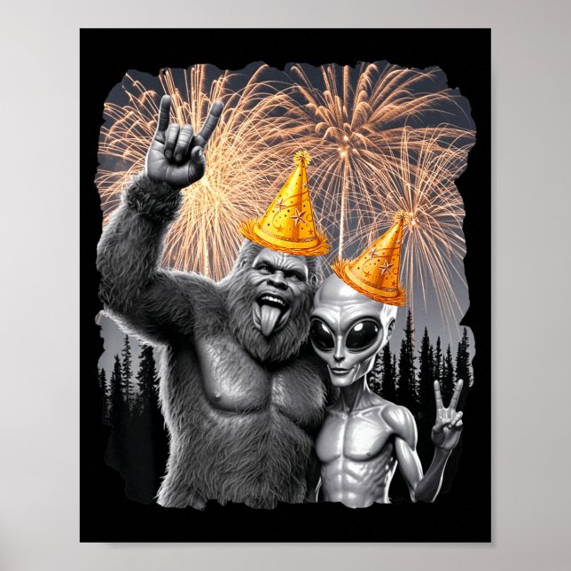 Affiche Happy New Year 2026 Bigfoot Alien Lovers New Years (Devant)