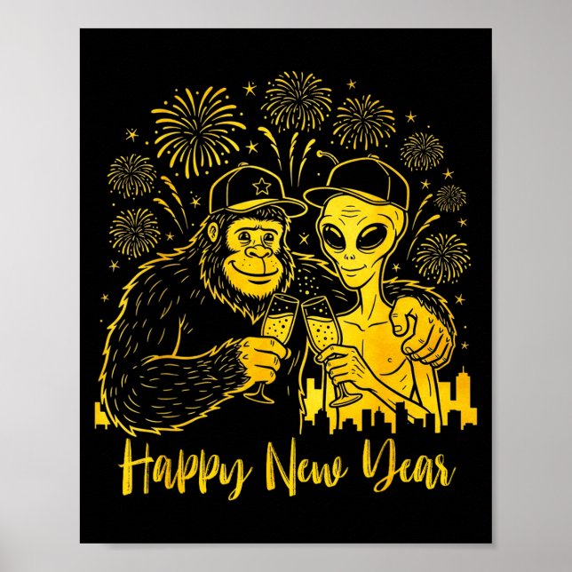 Affiche Happy New Year 2026 Bigfoot Alien Lovers New Years (Devant)