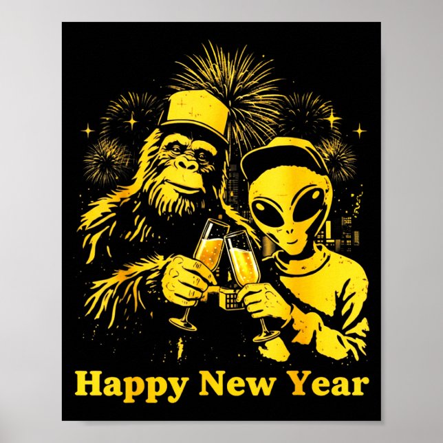Affiche Happy New Year 2026 Bigfoot Alien Lovers New Years (Devant)