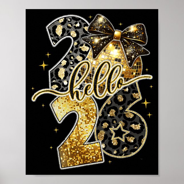 Affiche Happy New Year 2026 Coquette Bow Golden Family Mat (Devant)