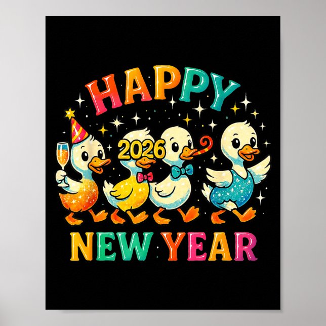 Affiche Happy New Year 2026 Cute Duck Party Gift  (Devant)