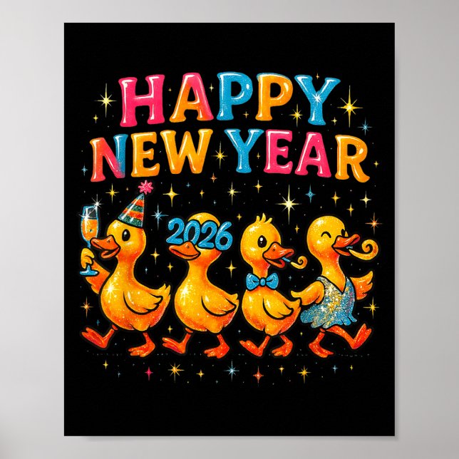 Affiche Happy New Year 2026 Cute Duck Party Gift  (Devant)