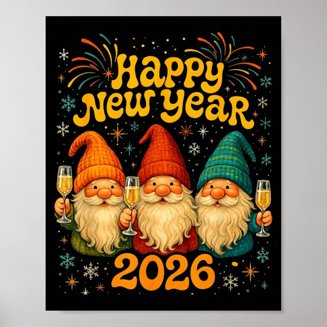 Affiche Happy New Year 2026 Cute Gnome Party Gift  (Devant)