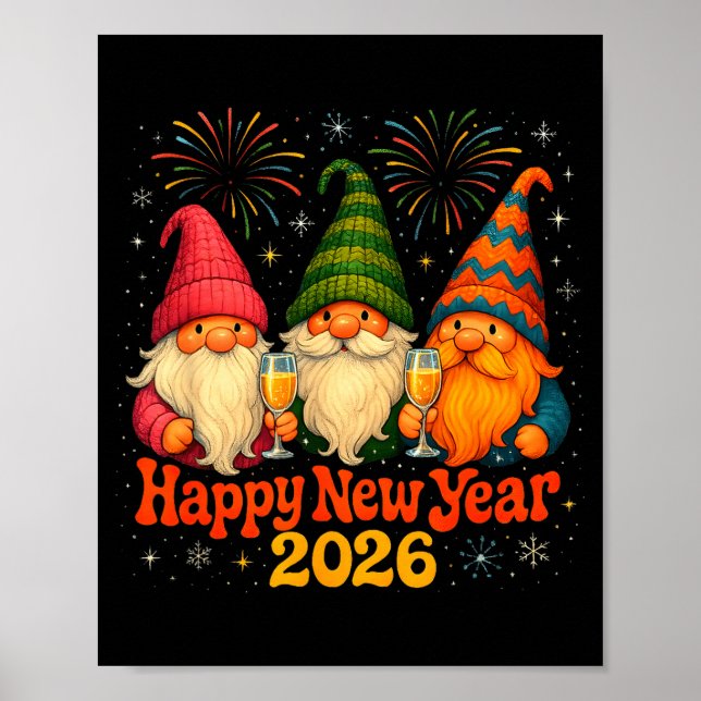 Affiche Happy New Year 2026 Cute Gnome Party Gift  (Devant)