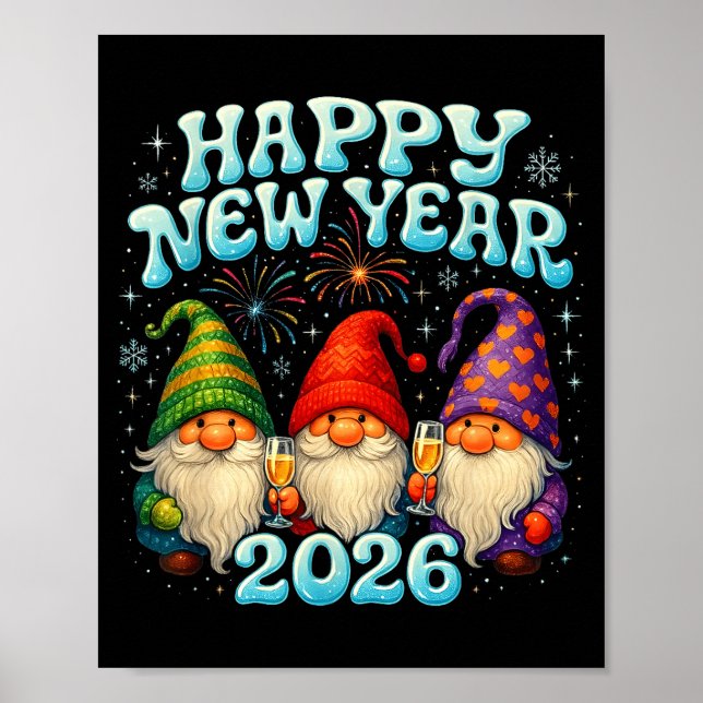 Affiche Happy New Year 2026 Cute Gnome Party Gift  (Devant)