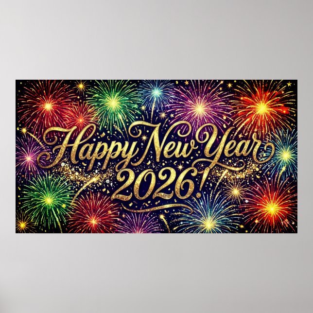 Affiche Happy New Year 2026 Decorative artwork - fireworks (Devant)