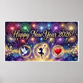 Affiche Happy New Year 2026 Decorative artwork fireworks 3